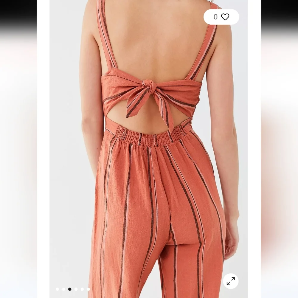 NWOT Urban Outfitters Striped Linen Ashley Buttoned Tie-Back Romper/ Jumpsuit - Picture 2 of 6